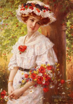 フラワーズ Painting - 桜の木の下で少女 エミール・ヴァーノン 印象派 花